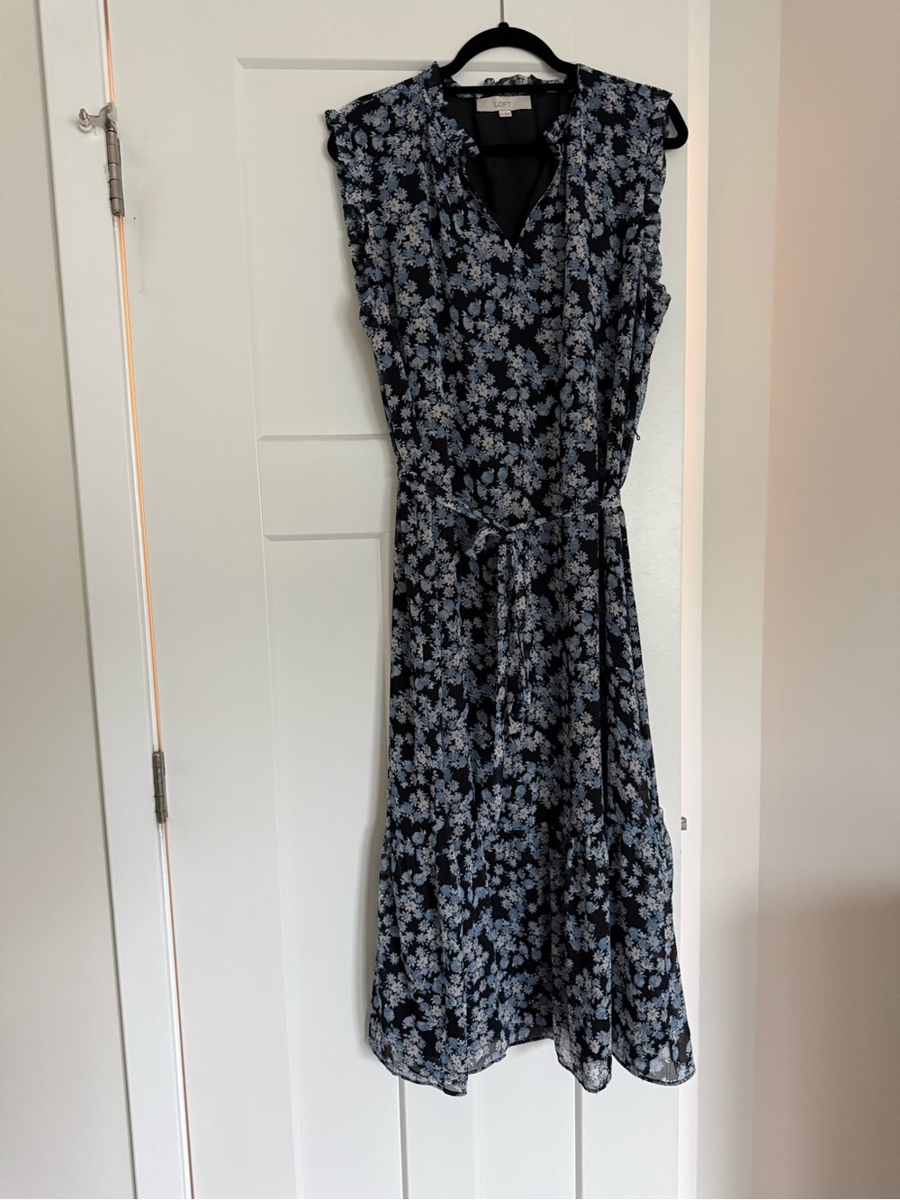LOFT Black Maxi Dress with Light Blue Floral Print
